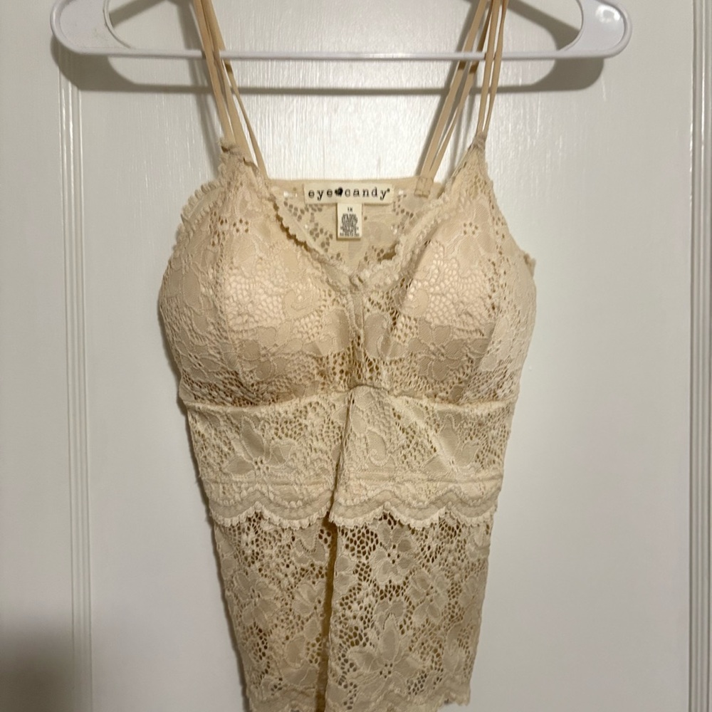 Eye Candy Lace Cami Top - Beige
